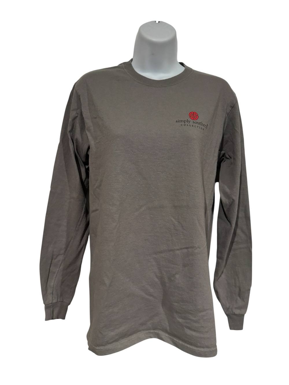 Simply Southern Women’s Long Sleeve Tee in Gray with Red Logo